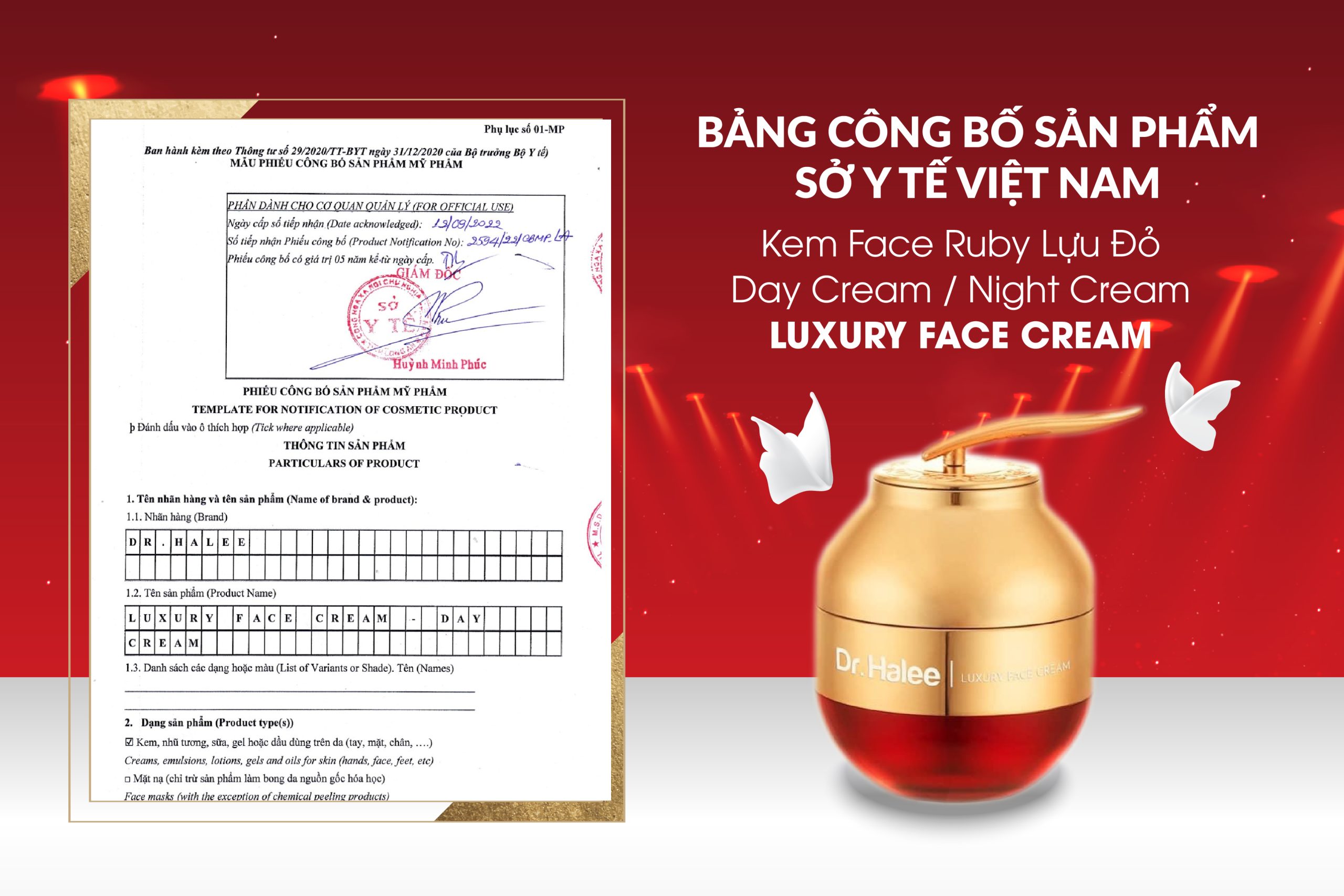 Giấy công bố sản phẩm Face Ruby Lựu Đỏ Ngày Đêm - Dr.Halee