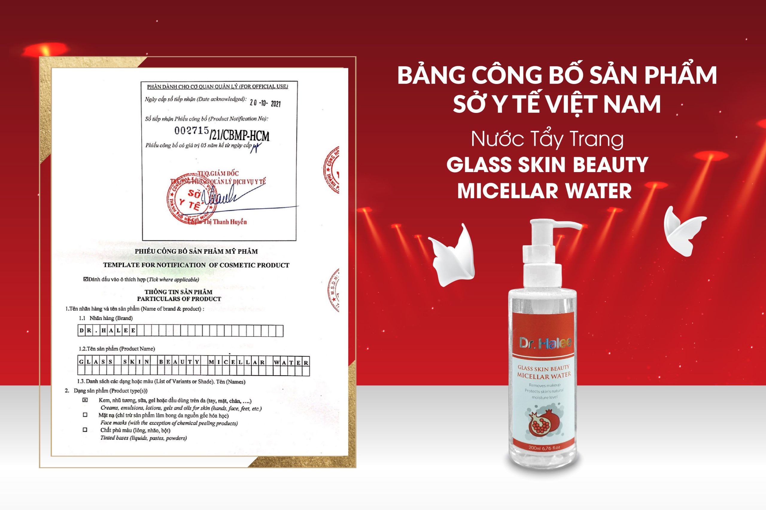 Giấy công bố sản phẩm Nước tẩy trang Glass Skin Beauty Micellar Water